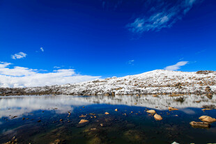 雪山下的静谧湖泊