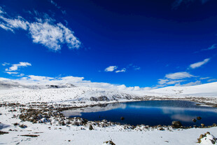 雪山下的静谧湖泊