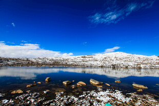 雪山下的宁静湖泊美景