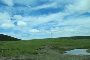 草原风光 蓝天白云下的湿地