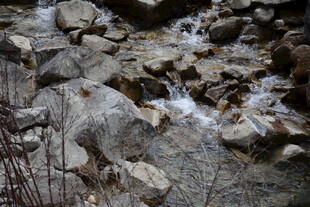 山间溪流穿石而过