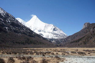 雪山下的开阔山谷风光