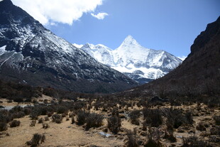雪山下的荒凉山地景观