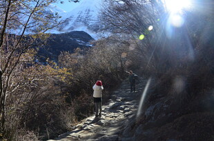 徒步于山间小道的旅行者