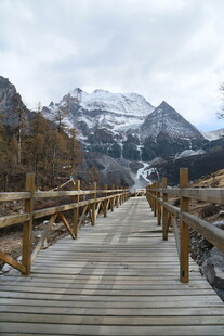 山间木栈道 赏壮丽雪山景