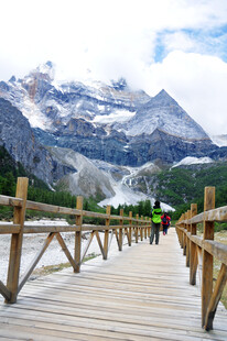 雪山木栈道上的漫步之旅