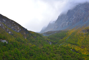 云雾缭绕的山间绿野 稻城