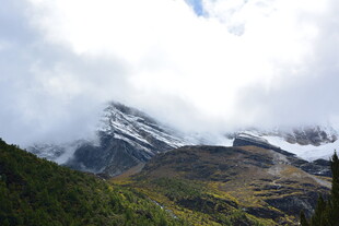 云雾缭绕的壮丽雪山景观 稻城
