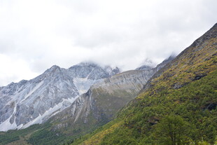 山间云雾缭绕的壮丽景色 稻城