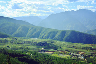 青山绿野间的美丽风光 稻城