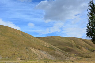 蓝天映衬下的连绵山丘 稻城
