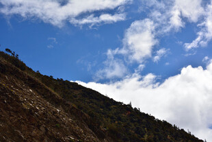 蓝天白云下的山坡景色 稻城