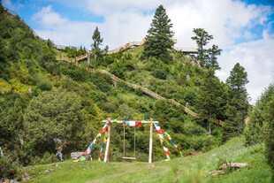 山间多彩秋千装点绿意