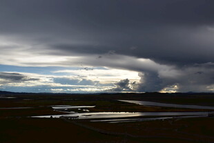 乌云笼罩下的旷野景观
