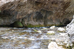 山间溪流穿岩石而过