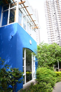 蓝色小屋与周边绿植景观