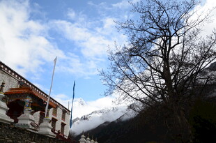 藏式建筑旁的蓝天白云