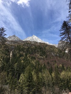 山林间的巍峨雪山景观