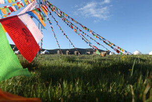 草原上的彩色经幡飘扬