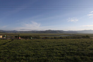 草原风光 远处有几座房屋