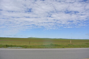 公路边的开阔草原与蓝天