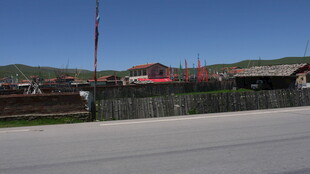 乡村道路旁的民居风景