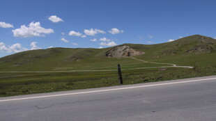 公路旁的开阔草原风景