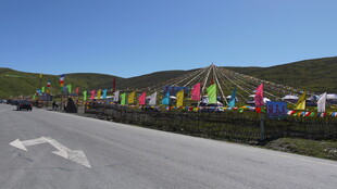 公路旁色彩斑斓的经幡阵