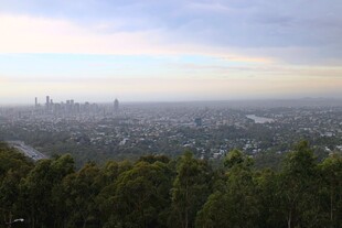 俯瞰城市与葱郁植被景观