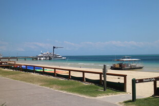 海滨步道旁的多彩船只