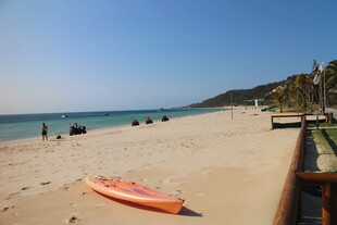 沙滩上的橙色皮划艇