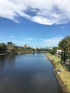 河畔风光 蓝天白云绿树相伴