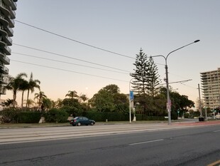 黄昏时的城市街道景象