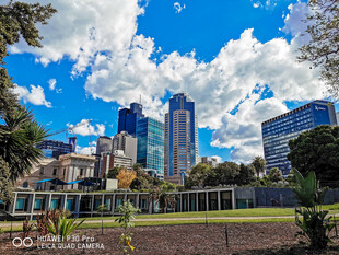 城市蓝天绿地与高楼景观