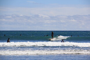 海边冲浪者在浪中驰骋