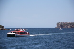 海上行驶的红白观光游船