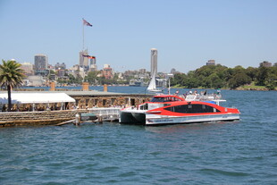 港口边的红白船只