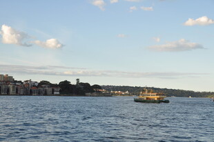 海上船只与远处城市景观