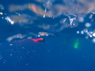 梦幻蓝色背景下的多彩光斑