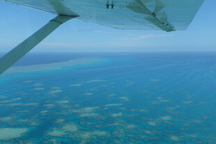 飞机视角下的海面与彩虹