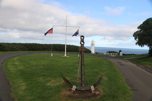 海边草地的旗帜与锚景
