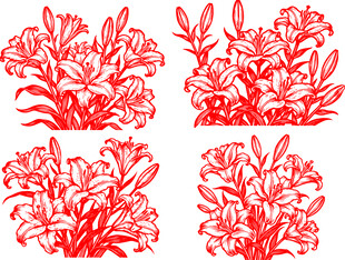 简直风格百合花卉图案设计素材