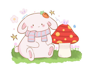 可爱小兔与蘑菇的温馨画面