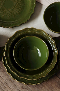 绿色波纹陶瓷餐具套装