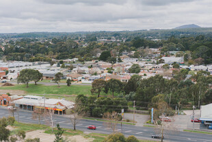 俯瞰小镇街景与绿树