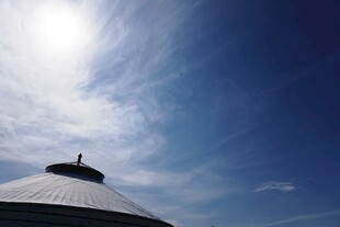 蓝天之下的独特建筑顶部