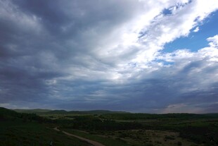 乌云笼罩下的开阔原野