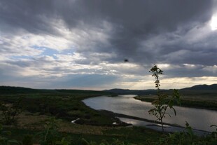 乌云下的河畔风光