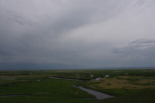 阴天旷野中的蜿蜒小河
