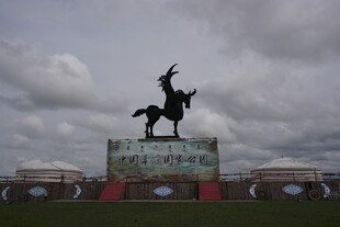 草原上的骑马雕像景观